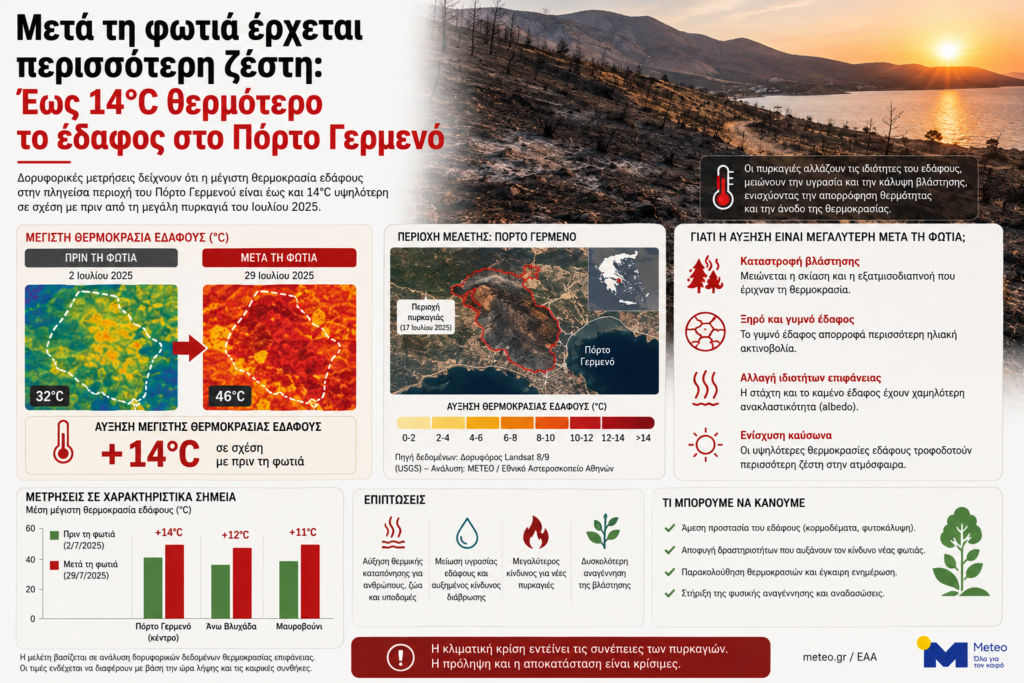 Μετά τη φωτιά έρχεται περισσότερη ζέστη: Έως 14°C θερμότερο το έδαφος στο Πόρτο Γερμενό